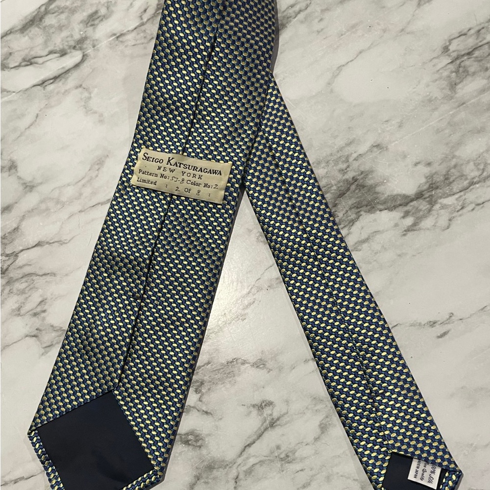 Seigo Katsuragawa Limited Edition Blue and Gold Silk Tie